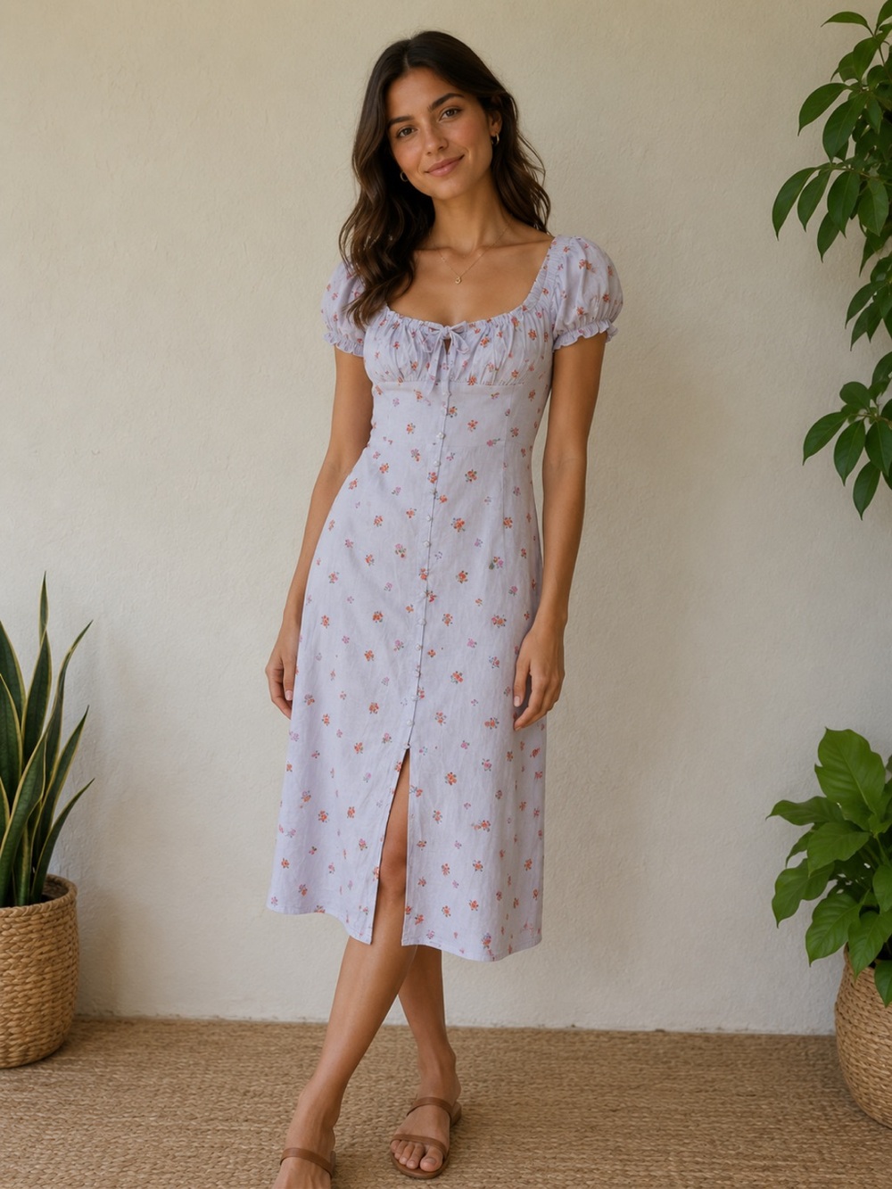 Altar'd State Lilac Floral Square-Neck Midi Dress, Feminine Cottagecore Size M - Picture 1 of 8